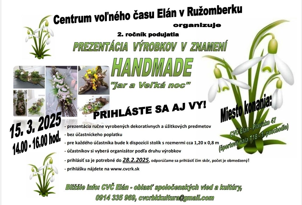 Prezentácia výrobkov v znamení Handmade “Jar a Veľká noc” – prihláste sa aj Vy!