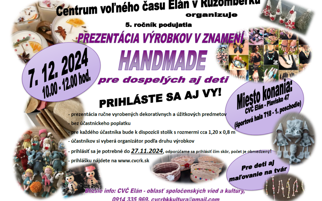 Prezentácia výrobkov v znamení Handmade – prihláste sa aj Vy!